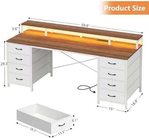 60" Computer Desk with 8 Drawers & Monitor Stand for Home Office, Bedroom - Image 2
