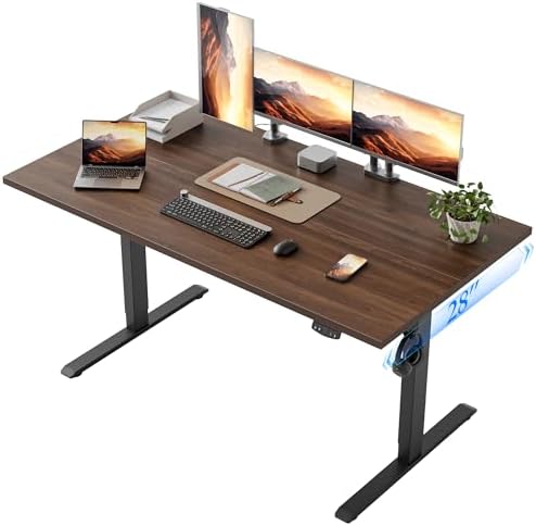 Klicelor 55 x 28 Electric Standing Desk, Sit Stand Up Home Office Desk, Height Adjustable Deep Cumputer Table with Memory Presets and Hooks, Two Pieces, Dark Walnut by Klicelor