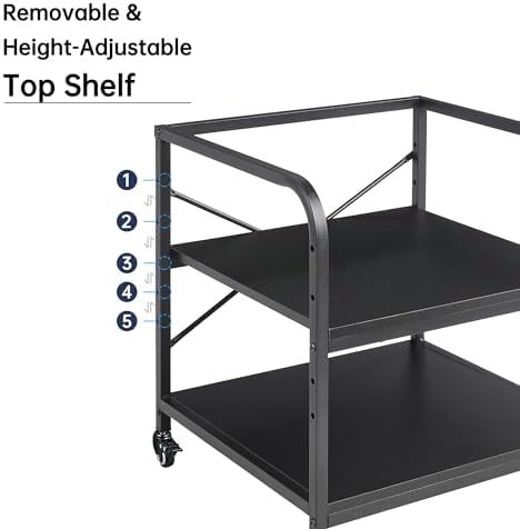 Fannova 2 Tier Under Desk Printer Stand with Storage, 20 Inches Deep Large Printer Table with Height Adjustable Shelf, Rolling Printer Cart with Wheels for Home Office - Black - Image 3