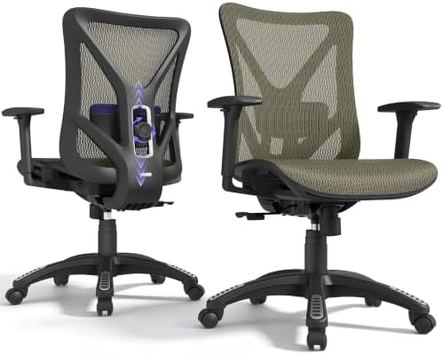 Ergonomic Office Chair, Mesh Computer Desk Chairs with BIFMA X5.1 Certified, Adjustable Lumbar Support, 3D Arm, Tilt Back, Wide Seat, Comfy Swivel Work Task Chair for Company and Home (Satin Gold) by MOLENTS