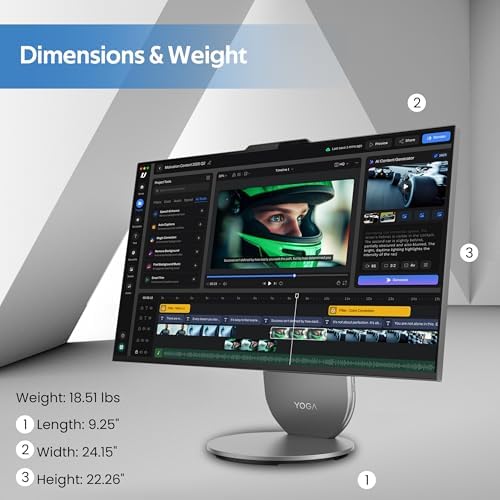 Lenovo Yoga All-in-One Desktop AI PC, 27" QHD IPS+120Hz Display, Intel Ultra 7 255H, 16GB LPDDR5X, 2TB Storage (1TB SSD&1TB Docking Station), Intel Arc GPU, Wireless Charging, Wi-Fi 7, Win 11, Gray - Image 7