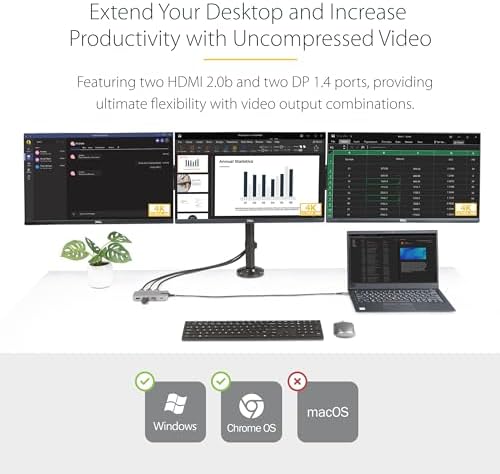 StarTech USB-C Triple 4K HDMI DP Docking Station, 100W Laptop Charging, GbE - Image 2
