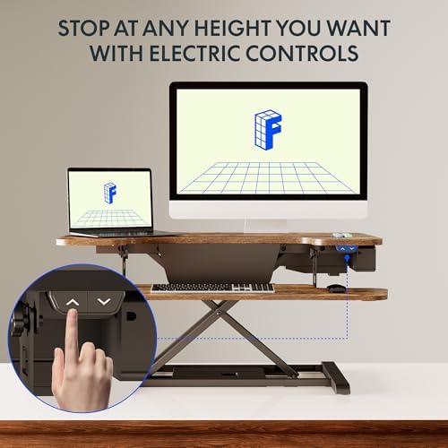 FLEXISPOT 35" Electric Standing Desk Converter, Height Adjustable Motorized Desk Riser for Computer Monitors & Laptop Workstation, Rustic Color - Image 4