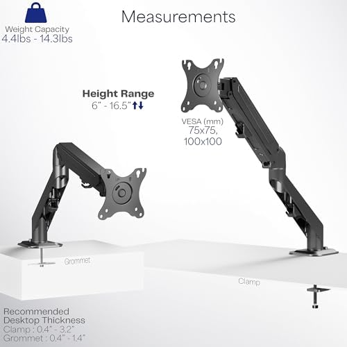 VIVO Heavy Duty Single Monitor Tension Arm for up to 27 inch Screens, Holds 14.3 lbs, Premium Desk Mount Stand, Black, STAND-V101O - Image 4