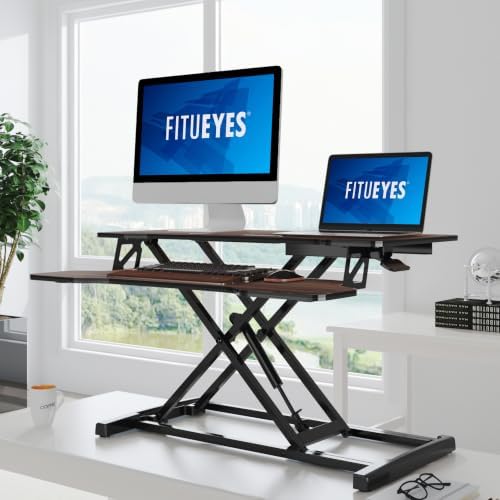 FITUEYES Height Adjustable Standing Desk 32” Wide Sit to Stand Converter - Image 2