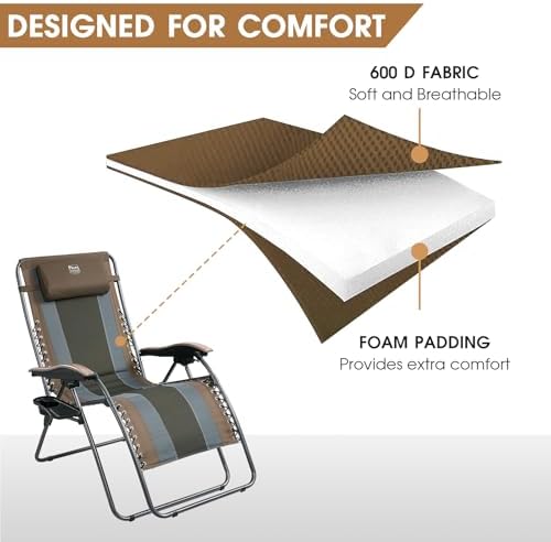 Timber Ridge Oversized Zero Gravity Chair, Padded Reclining Lounge Chair with Adjustable Headrest & Cup Holder, Heavy Duty Support 350 lbs, Foldable for Camping, Lawn, Outdoor & Indoor - Image 4