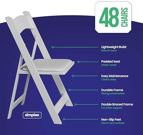 SIMPLEX Resin Folding Chairs, Padded Seat, 800 lb, White, 48 Pack - Image 3