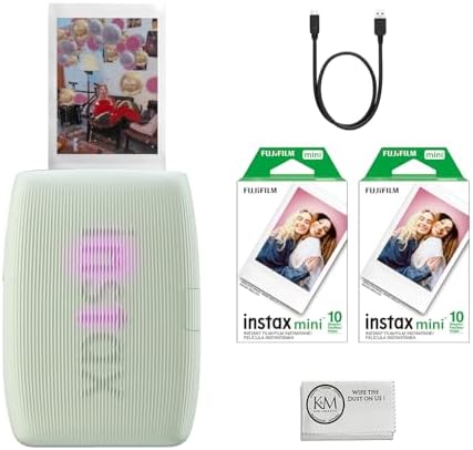 Fujifilm INSTAX Mini Link 3 Smartphone Printer | Sage Green Bundled INSTAX Mini Instant Film | 20 Exposures + Microfiber Cleaning Cloth (3 Items) by FUJIFILM