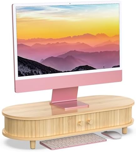 Bamboo Monitor Stand with Storage, 25 Inch Desk Shelf Riser by WELLWENG