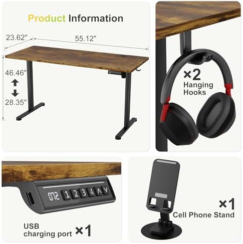 Furmax 55 Inches Electric Standing Desk, Home Office Desk with Phone Holder - Image 3