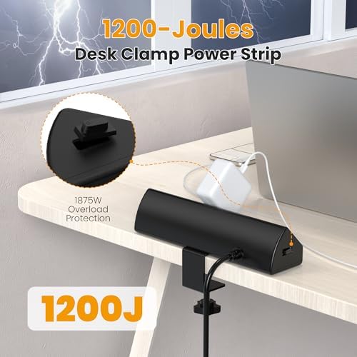 VILONG Desk Clamp Power Strip USB C 65W,Edge Mount Outlet,6FT,Black - Image 4