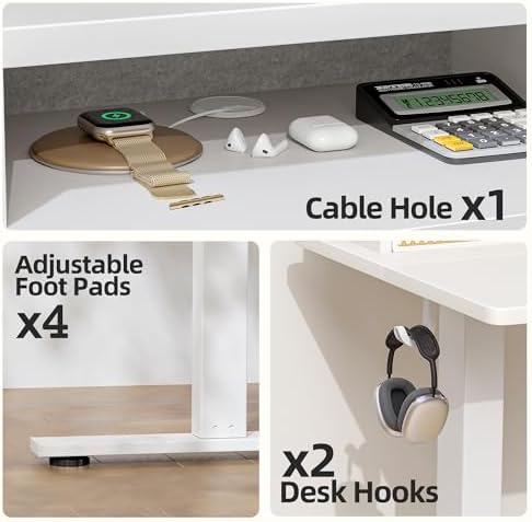TIQLAB Standing Desk with Two Drawers, Stand Up Standing Desk Adjustable Height, Electric Sit Stand Table with Storage Shelf and Splice Board, 55 * 24 inch, White Wicker - Image 4