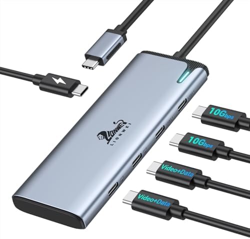 LIONWEI USB C Splitter Dual Monitors for MacBook Pro, 2USB-C Video Output 4K@60Hz, 10Gbps Data Transfer, 100W PD Charging, Dual Monitor Adapter Dongle for USB C Monitor, Windows, MacBook Pro/Air by LIONWEI