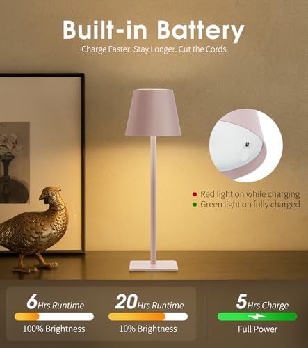UME 3 Pack Cordless Table Lamp, Battery Operated Lamp - Portable Waterproof Rechargeable Table Lamp w/ 3 Color Temps & Stepless Dimming for Dinner, Desk, Cafe, Outdoor (Pink) - Image 5
