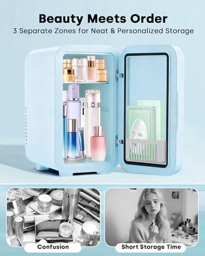 Enventor Mini Fridge with Dimmable LED Mirror, 6L/8 Can, AC/DC Power, Blue - Image 4