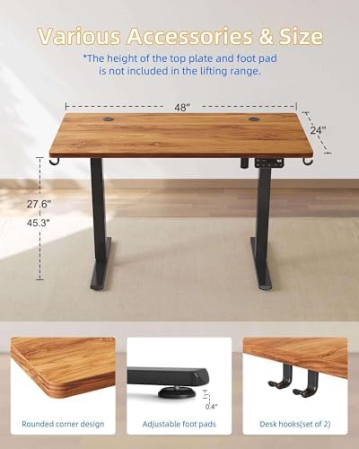 YIHAYO Electric Standing Desk, 48 x 24 Inches Stand Up Desk with Splice Board, Adjustable Height Desk, Computer Desk for Home Office, Black Frame/Rustic Brown Top - Image 3