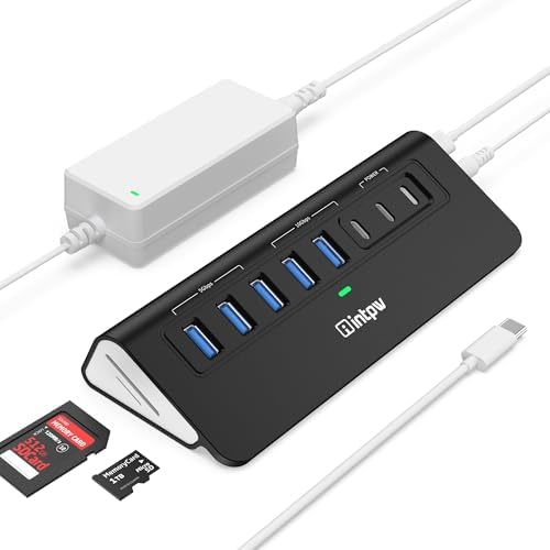 Powered USB Hub 10Gbps, intpw YH6AC Plus 10-Port USB 3.2 Hub(USB A/USB C 3.2+3 USB-A 3.0+2 PD 45W Fast Charging Ports+SD/TF Card Reader), 65W Power Adapter,Aluminum USB HUB for PC/Laptop,iPhone 17/16 by intpw