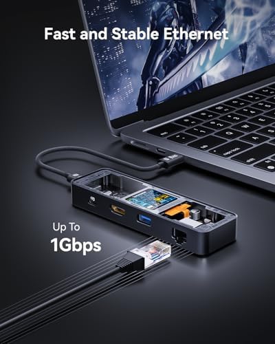 DOCKCASE Explorer Edition Visual Smart USB C Hub (6-in-1) with HDMI Port 4K@60Hz,Gigabit Ethernet,USB-C and 2 USB-A 5Gbps Data Ports, 100w PD Power Delivery, for MacBook Air/Pro, XPS, and More - Image 4
