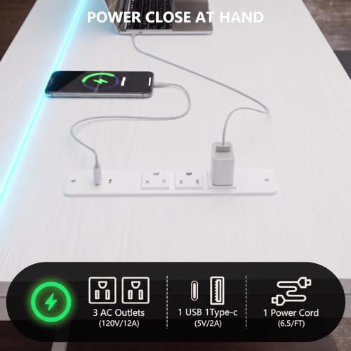 43.3'' L Shaped Gaming Desk with LED Lights & Power Outlets, White Desk - Image 5