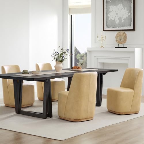 CHITA Rolling Dining Chair on Casters Set of 4, Faux Leather in Tan - Image 2