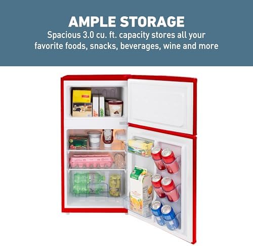 West Bend Mini Fridge with Freezer Retro-Styled for Home Office or Dorm, Features Dual Doors Removable Glass Shelves Manual Defrost and Mechanical Adjustable Temperature Control, 3.1-Cu.Ft, Red - Image 5