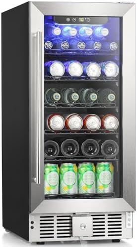 Antarctic Star 115 Can Beverage Refrigerator Cooler, 2.9 Cu.Ft Mini Fridge with Safety Lock, Beverage Cooler with Glass Door/LED Light/Adjustable Removable Shelves for Home/Office/Bar(Stainless Steel) by AntarcticStar