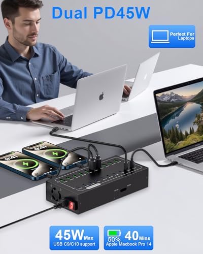 20 Port 580W USB Charging Station, Dual PD-45W USB C Charger Block - Image 4