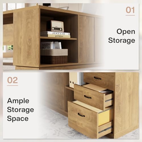 Tribesigns 78" L-Shaped Executive Desk, Large Modern Office Desk with Drawers and Lateral File Cabinet, Business Furniture with Storage Shelves, Big Computer Table for Home Office (Brown) - Image 7