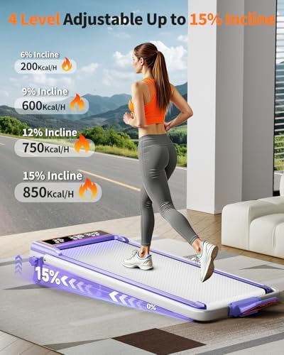 Folding Walking Pad with 15% Incline/RGB Light/Dual Screen Display, 3.5HP Treadmills for Home, Portable Walking Pad Treadmill with Handle Bar and 4 Adjustable Incline, 350lbs Capacity, Smart App - Image 2