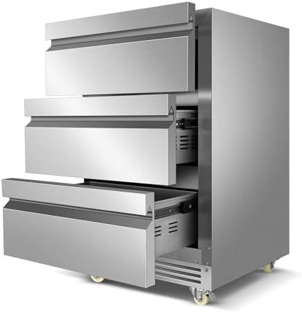 24" Stainless Steel Undercounter Beverage Fridge, 3-Drawer with Wheels by FoMup