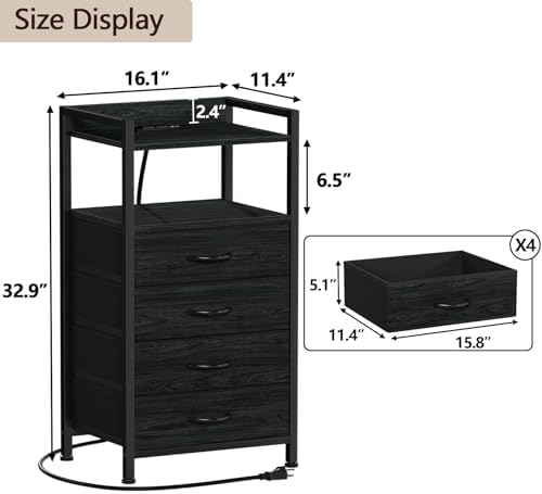 Furnulem Night Stand with Charging Station,LED,Tall Bedside Table for Dorm - Image 3