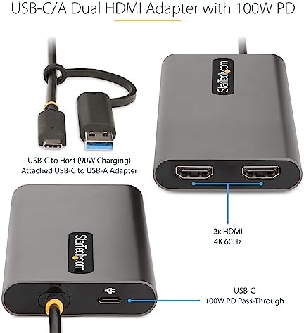StarTech USB-C & USB-A to Dual HDMI Adapter, 2X 4K 60Hz, DisplayLink, TAA - Image 3