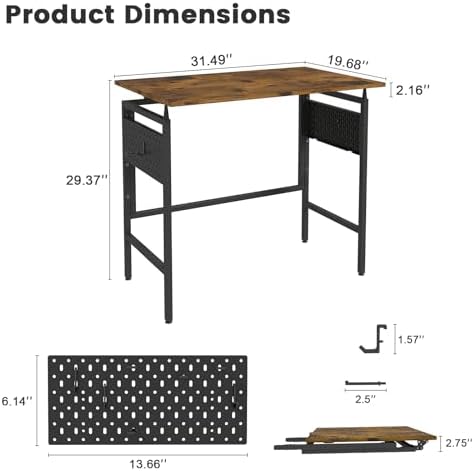 Hadulcet 31'' Small Foldable Computer Desk, Office Desk with 2 Pegboards - Image 3