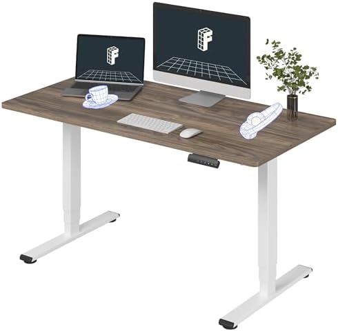FLEXISPOT E6 3-Stage Dual Motor Electric Standing Desk 55 x 28 Sit Stand Up Desk, Holds 220 lbs, Adjustable Height w/Memory Presets, One-Piece Brown Wood Grain Desktop & White Frame, Ships in 2 Boxes by Unknown