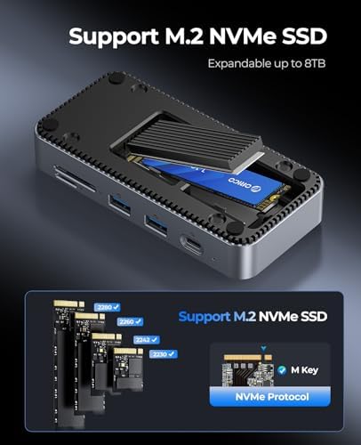 ORICO 9-in-1 USB C Hub with M.2 NVMe SSD Enclosure 10Gbps, Tool Free Hub Docking Station with Built-in Fan, Gigabit Ethernet, 100W PD, SD/TF, Type C & USB A for Laptop MacBook - Image 3
