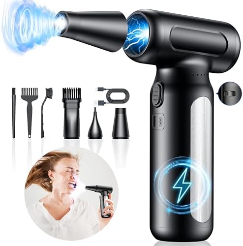 Electric Compressed Air Duster, Rechargeable Cordless Air Duster for PC, Keyboard & Electronics Cleaning, Replaces Canned Air & Air Cans, Portable Air Blower with Multiple Nozzles by TRANSWARRIOR