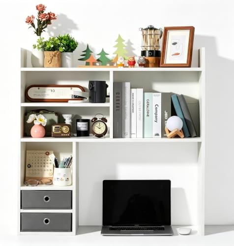 deli Desktop Bookshelf, High-Capacity Desk Hutch Organizer, White by delioffice