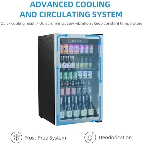 Erivess 126 Can Mini Fridge, Glass Door Beverage Refrigerator, 3.2 Cu.ft - Image 4