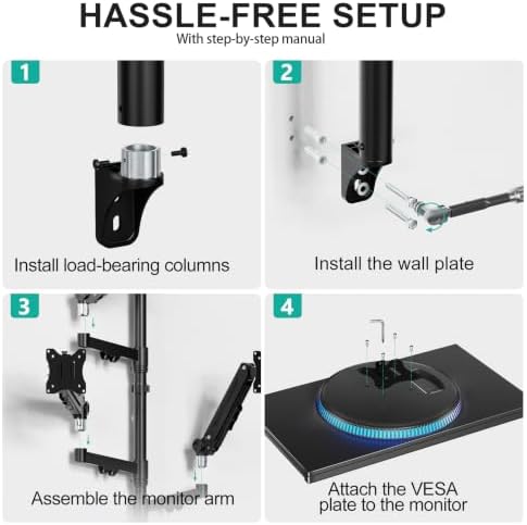 WALI Triple Monitor Wall Mount for 17-34 inch Screens, 22lbs per Arm, Black - Image 7