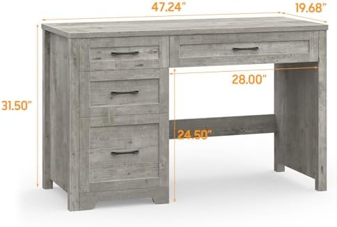 Halitaa Executive Desk with 3 Storage Drawers, Grey - Image 2