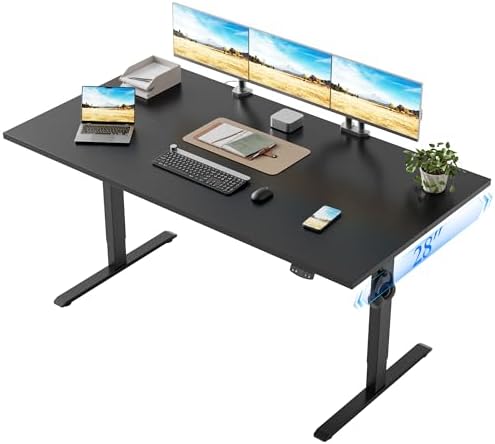 Klicelor 63 x 28 Electric Standing Desk, Sit Stand Up Home Office Desk, Height Adjustable Deep Cumputer Table with Memory Presets and Hooks, Two Pieces, Black by Klicelor