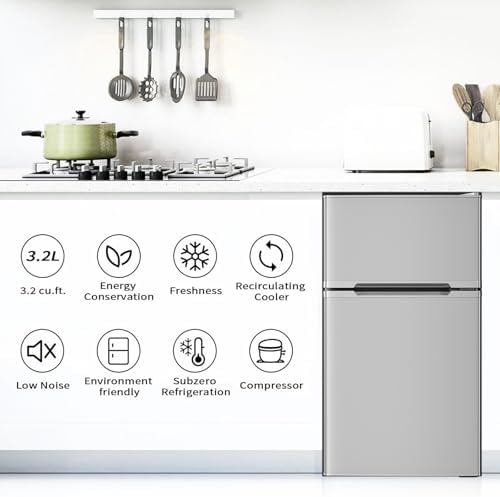 Antarctic Star Mini Compact Refrigerator, 3.2 Cu.Ft. Separate Freezer Double 2-Door Adjustable Removable Shelves For Basement/Apartment/Dorm/Office,GREY - Image 5