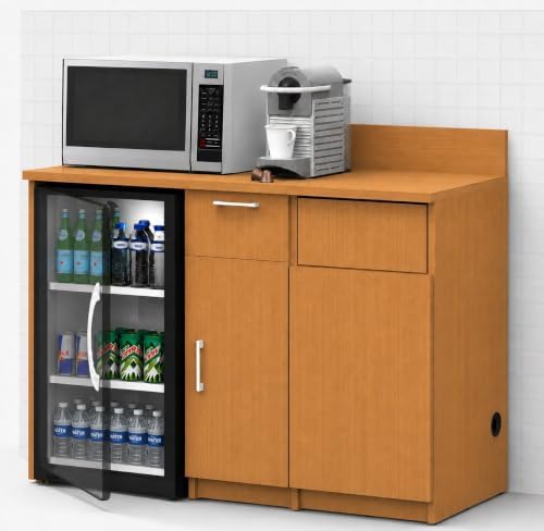 BREAKtime Mini Fridge Cabinet with Trash Bin Storage, Commercial Office Breakroom Coffee Station, Fully Assembled, 54" W x 24" D x 36" H, Trash Bin Included, Appliances Not Included, Beech - Image 3