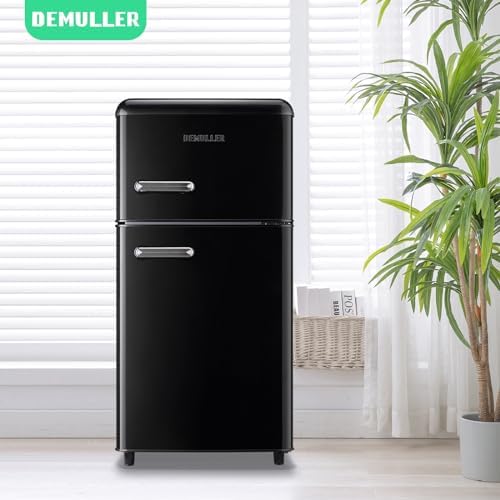DEMULLER 100L Black Mini Fridge 2 Door Compact Refrigerator with Freezer, Small Refrigerator with 7 Adjustable Temperature Control, 2 Removable Glass Shelves and 1 Crisper Drawer - Image 6