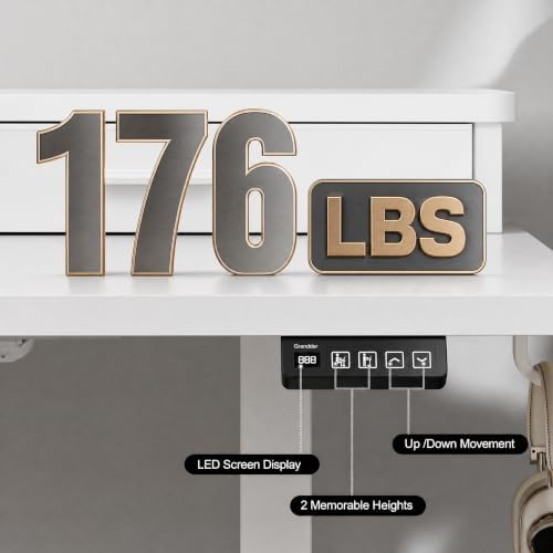Grandder Electric Standing Desk with Two Drawers, Sit to Stand Up Height Adjustable Desk with Storage Shelf for Home Office, 47 * 24 Inch, Study, Ergonomic Adjustable Computer Desk, White - Image 6