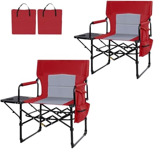Romswi 2Pack Director Chairs for Outdoor, Folding Camping Chair, Compact Directors Chair Side Table and Side Bag, Heavy Duty Oversize Chair for Beach Fishing Picnic, Holds up to 400 lbs Red by Romswi