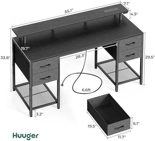 Huuger 55 inch Computer Desk with Power Outlets & 4 Drawers - Image 3