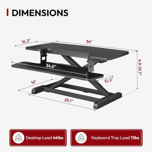 SANODESK 35" Electric Standing Desk Converter,Height Adjustable Riser for Office Home, Monitor and Laptop Workstation with Large Keyboard Tray, Black Color - Image 2