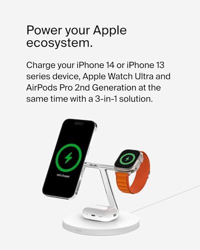 Belkin MagSafe 3 in 1 Wireless Charging Stand, 2nd Gen, 33% Faster - Image 2