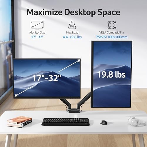 Acer Dual Monitor Arm, Gas Spring VESA Mount Stand for 17-32" Screens - Image 2